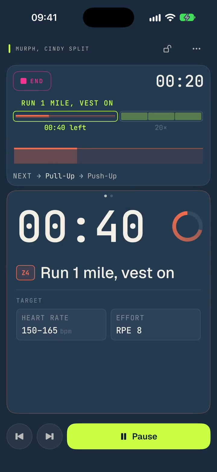 Murph running in sweatcue, with each round of pull-ups, push-ups and squats counted